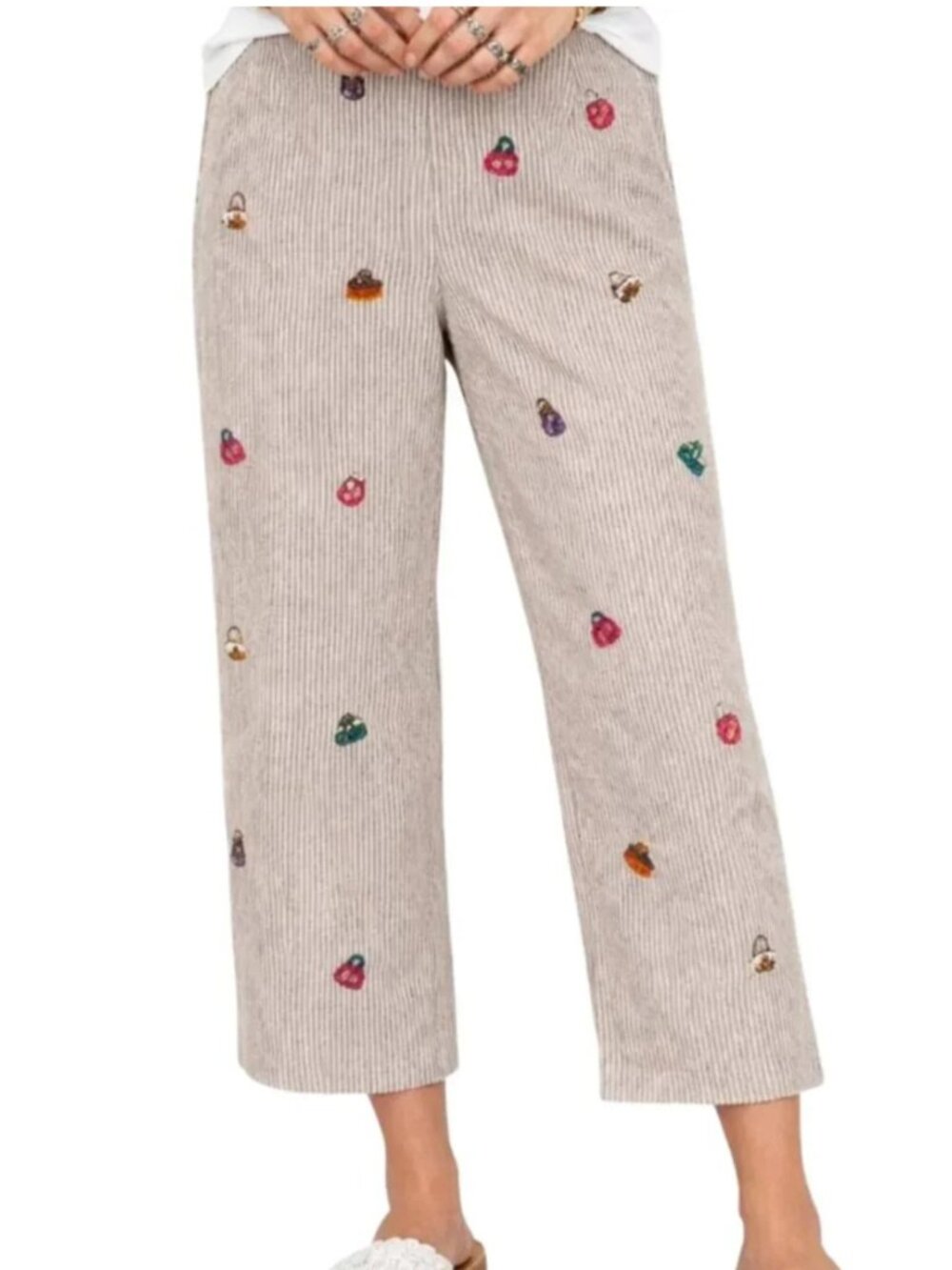 Autograph New York - Pin Stripes & Embroidered Cropped Pants